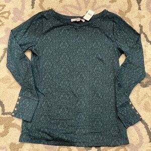 NWT LOFT Lace Shirt w/Gold Button detail on Sleeve